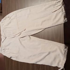 Style Me Linen Blend Cropped Pants w Front and Leg Hem Ties L